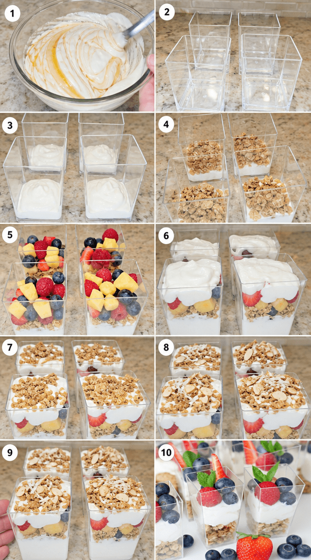Stacking Honey Vanilla Yogurt With Seasonal Fresh Fruit ingredients
