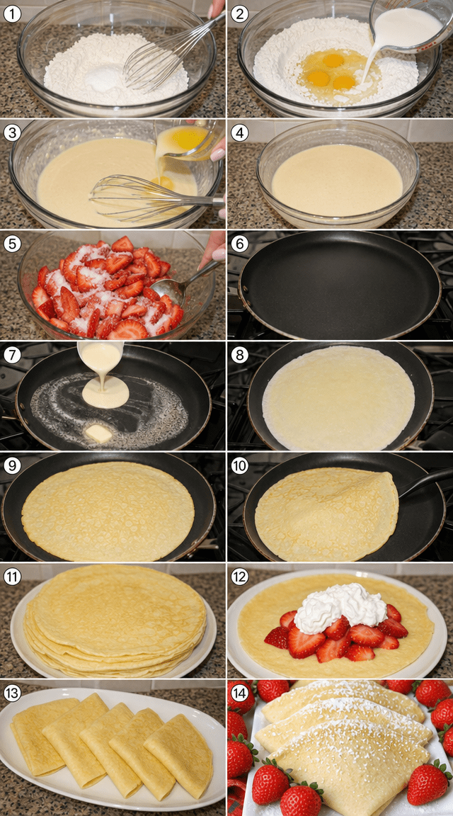 Thin French Crepes Bursting With Fresh Strawberries ingredients