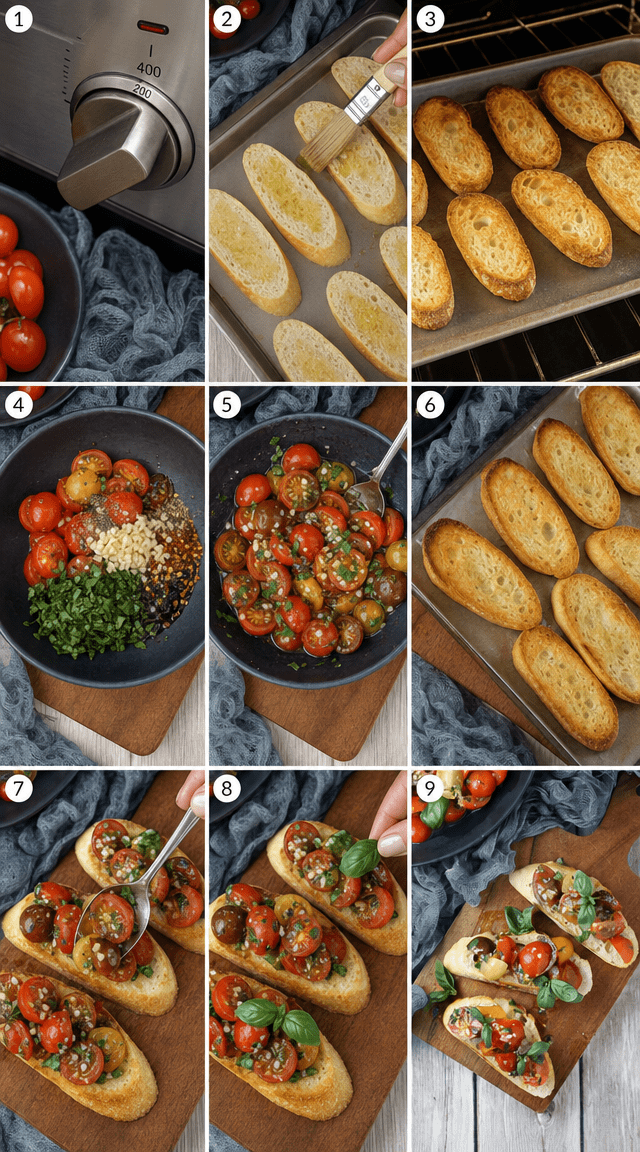 Crunchy Baguette Slices Crowned With Vibrant Tomatoes ingredients