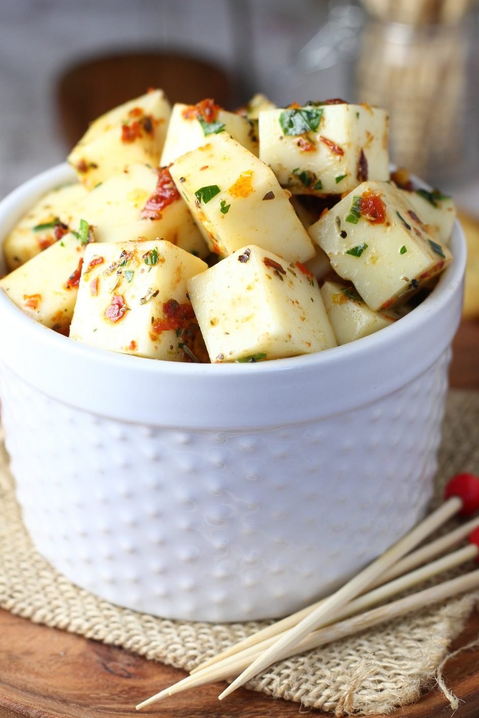 Tender Mozzarella Bites Soaking in Bright Lemon Oil