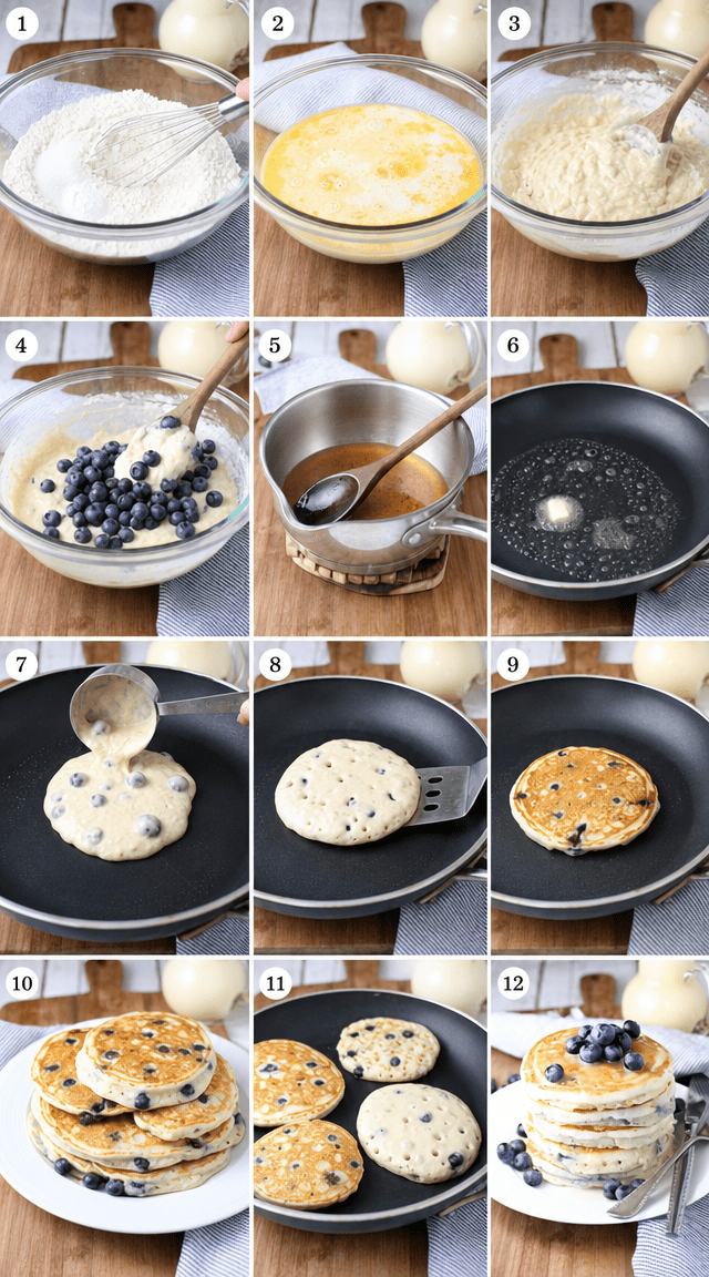 Towering Blueberry Pancakes Drizzled With Homemade Vanilla Syrup ingredients
