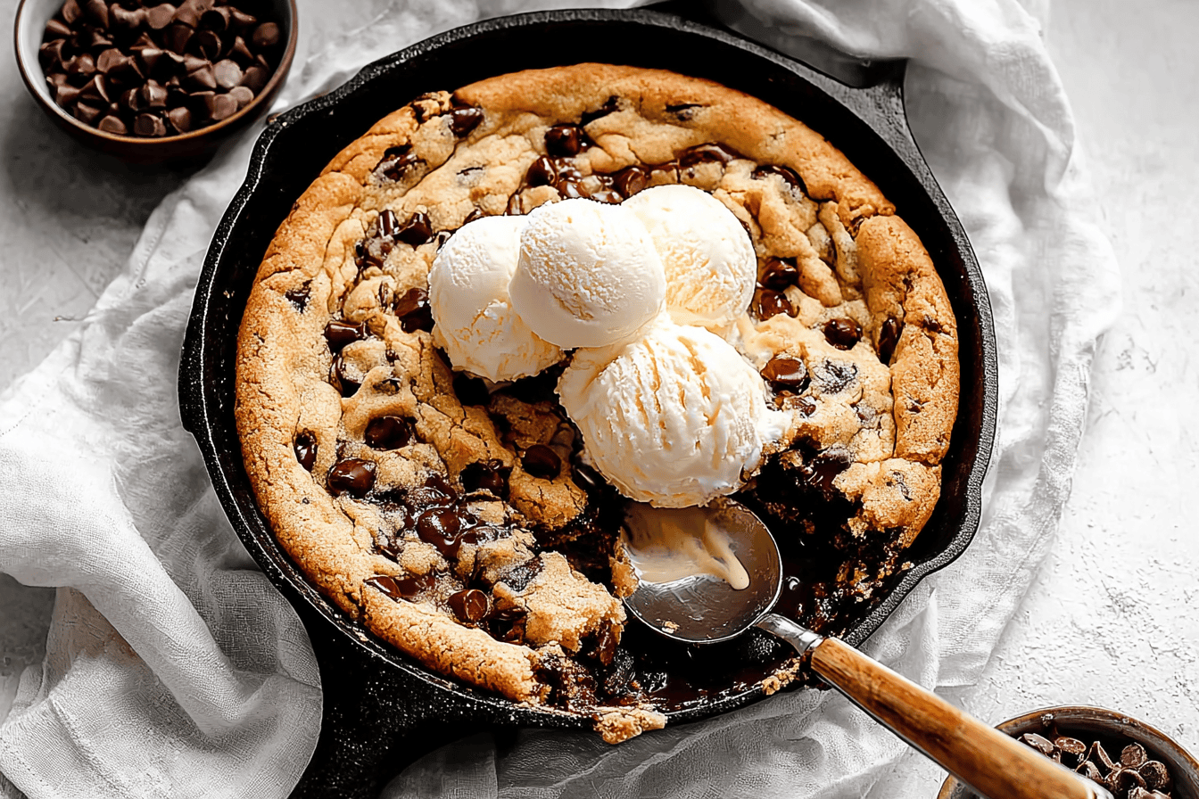 Warm Chocolate Chip Cookie Skillet with Ice Cream